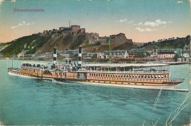 Germany navigation themed postcard Ehrenbreitstein paddle steamer