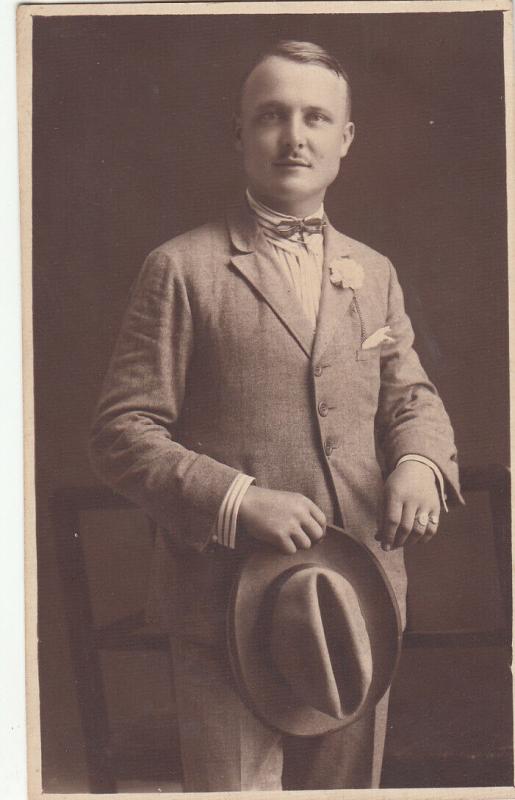 Elegant young man early fashion man suit hat photo postcard