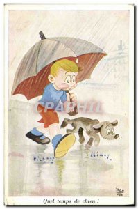 Old Postcard Fantasy Illustrator Child Dog