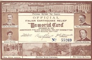 Roosevelt Taft ITALIAN EARTHQUAKE RELIEF Messina Red Cross Queen Helena 1908