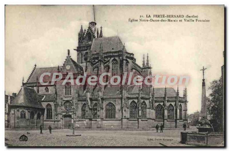Old Postcard La Ferte Bernard Sarthe Eglise Notre Dame des Marais and Old Fou...