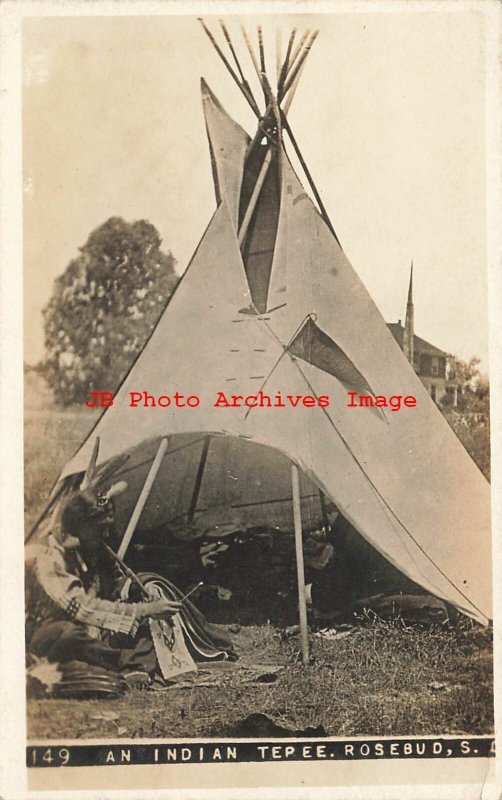 Native American Sioux Indian, RPPC, Tee Pee on Rosebud Reservation, Photo