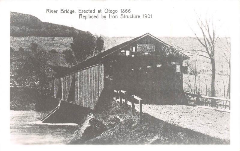 D77/ Otego New York NY Real Photo RPPC Postcard c50s Covered Bridge