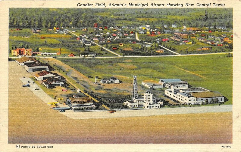 Atlanta Georgia 1940-50s Postcard Candler Field Municipal Airport Control Tower