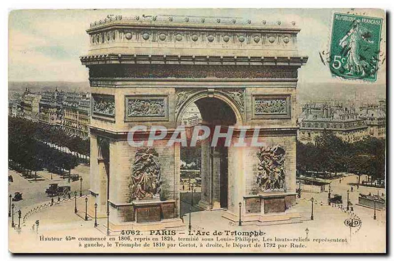 Old Postcard Paris Arc de Triomphe