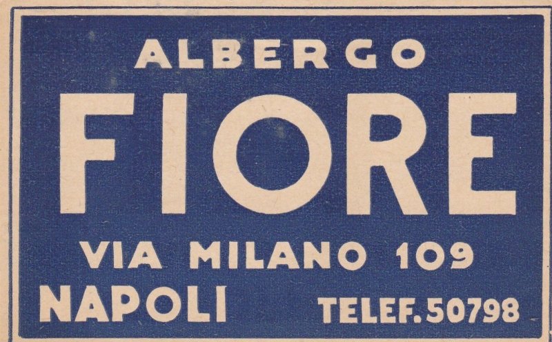 Italy Napoli Albergo Fiore Vintage Luggage Label sk3355