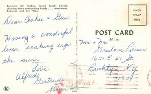 Vintage Postcard 1956 Greetings From Bal Harbor Hotels Seaview Miami Beach Fla.