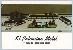 1960's EL PALOMINO MOTEL FT COLLINS COLORADO AERIAL VIEW VINTAGE 4x6 POSTCARD