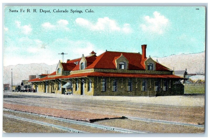 c1950's Santa Fe Rail Road Depot Station Colorado Springs Colorado CO Postcard