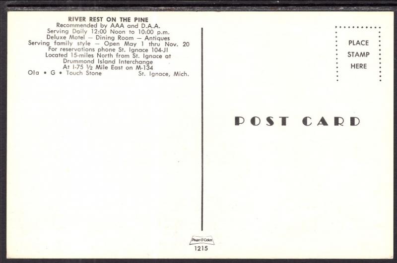 River Rest on the Pine,Motel Restaurant,St Ignance,MI