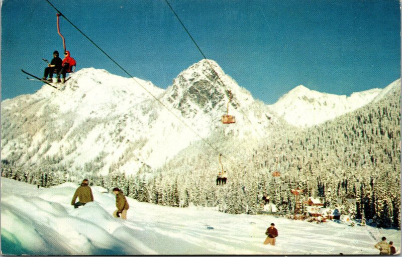 Vtg Ski Lift At Snoqualmie Pass Ski Bowl Washington WA Chrome Postcard