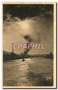 Old Postcard Paris Strolling Moonlight on the Seine