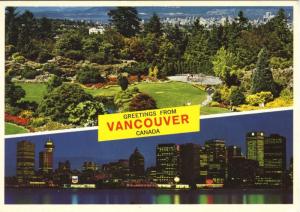 Greetings From Vancouver Canada BC Queen Elizabeth Park Waterfront Postcard D8