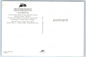 CANYON, Texas TX ~ Bed & Breakfast HUDSPETH HOUSE 1995 ~ 4x6 Postcard