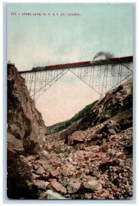 Steel Arch W. P. & Y. Ry., Bridge Train Railroad Rocks View Alaska AK Postcard 