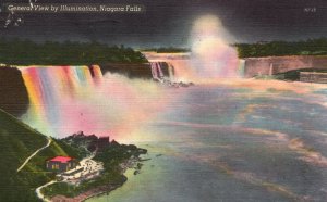 Vintage Postcard 1951 General View by Illumination Niagara Falls