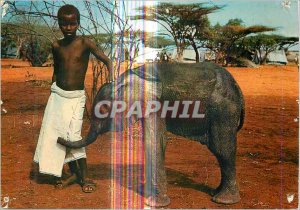 Postcard Modern Kisimayo National Park Two Young Children Elephant Friends