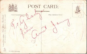 New Year Greetings Victorian Woman Snowman Postcard KO1