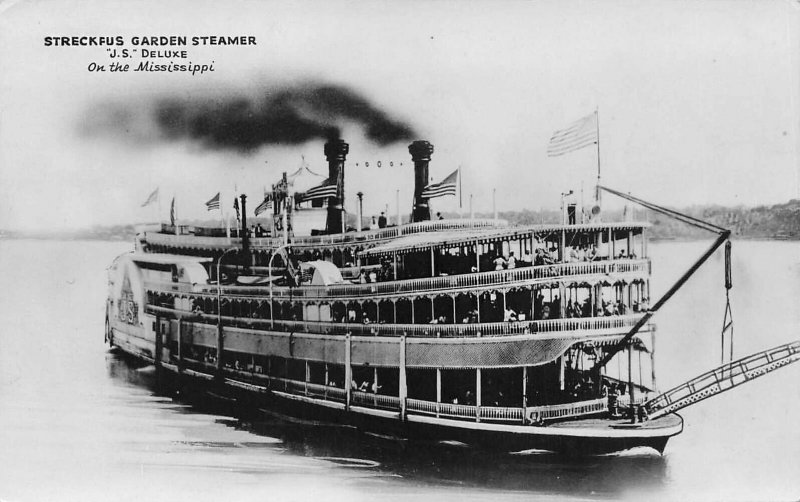 J. S. Deluxe Streckfus Garden Steamer Ship Ferry Real Photo Postcard