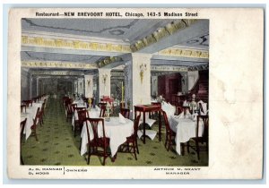 c1898 Restaurant New Brevort Hotel Madison Street Chicago Illinois IL Postcard