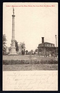 MI PORT HURON Soldiers Monument and City Water Works, Pine Grove Park pm1907 DB