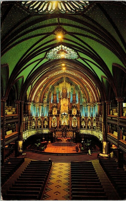 Interior View Notre Dame Church Montreal PQ Canada VTG Postcard PM Cancel WOB  