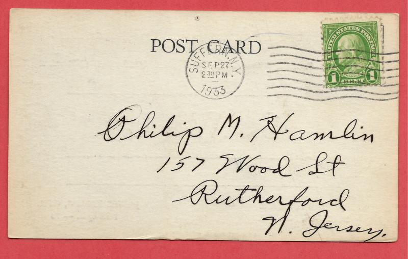 QSL from Suffern, NY to Rutherford, NJ - 1933