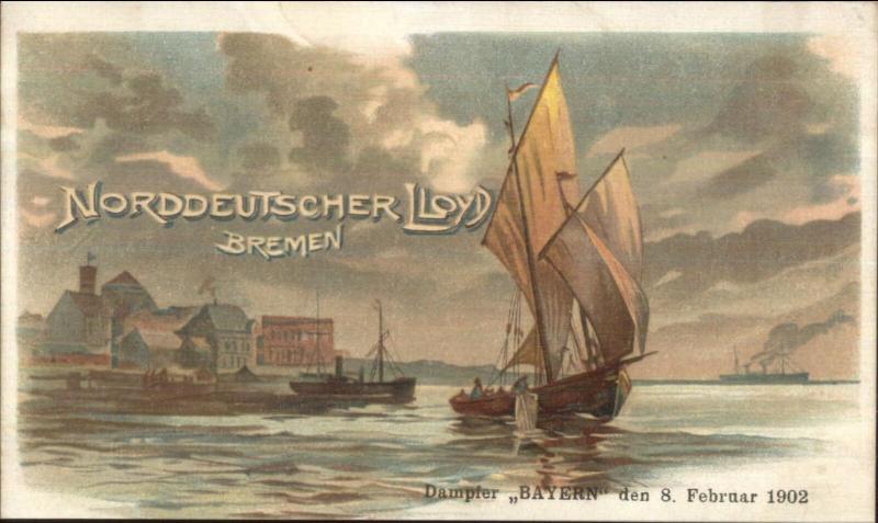 Nordd Norddeutscher Lloyd Bremen Steamships Dampfer Bayern 1902 Postcard