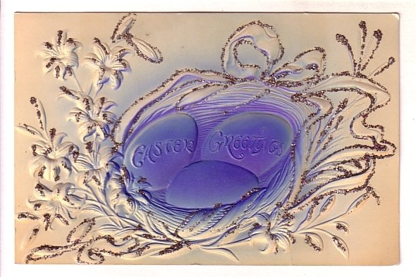 Deeply Embossed, Silkscreened, Glitter, Greeting Easter Eggs,