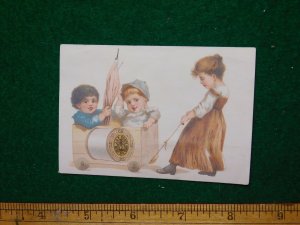 1870s-80s J & P Coates Thread Girl Pulling Kids Wagon Victorian Trade Card F36