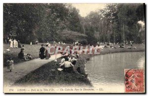 Old Postcard Lyon's Tete d'Or Park A Corner Park on Sunday