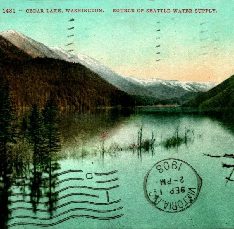 Cedar Lake Washington WA Source of Seattle Water Supply 1908 Vtg Postcard