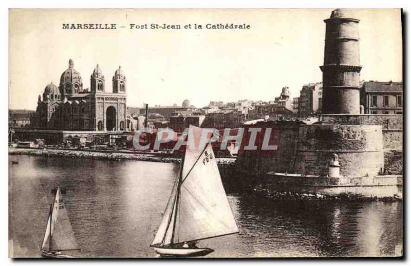 Postcard Old Marseille Fort St John and the Cathedral