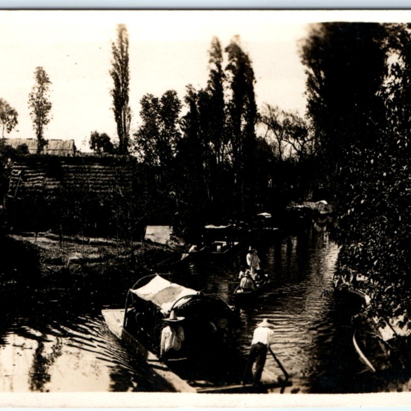 c1900s Mexico River Boat RPPC House M.P Martinez Real Photo Xochimilco PC A136