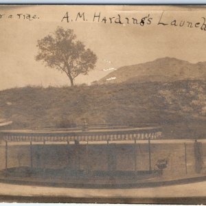 c1910s RPPC Hardings Boat Roof Real Photo 13-Star Naval Ensign Flag Postcard A92