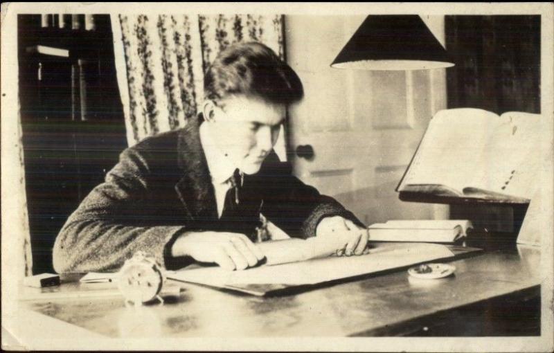 Man at His Desk Reading Letter c1910 Real Photo Postcard