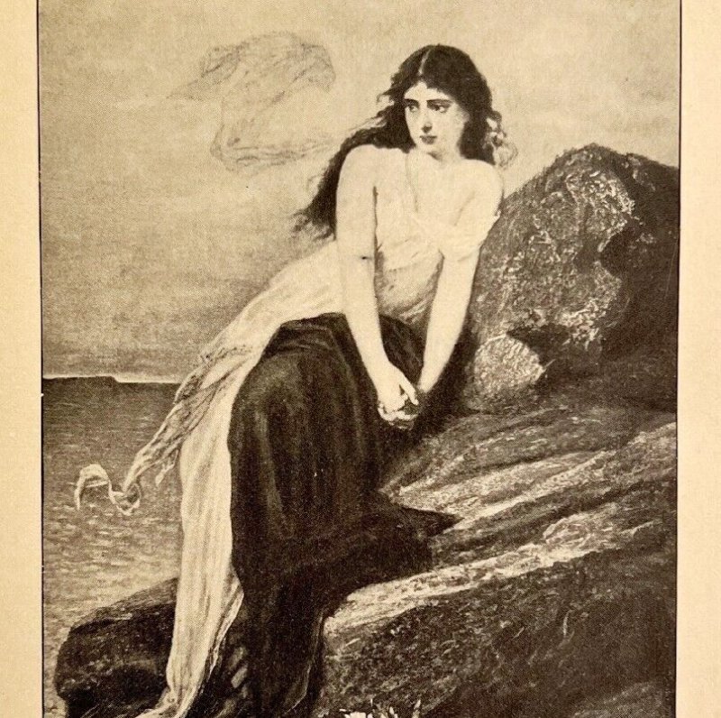 Sappho At The Sea Victorian Print 1901 Woman History Ephemera DWP4C