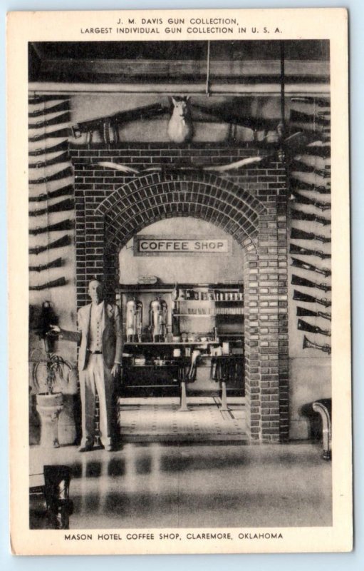 CLAREMORE, OK ~ Roadside DAVIS GUN COLLECTION Mason Hotel c1940s Postcard