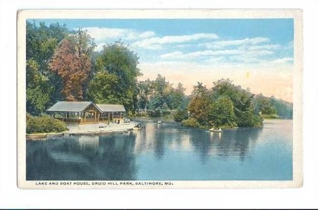 LP53   Baltimore,  Maryland, MD, postcard, Lake and Boat 