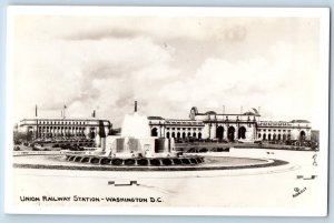 Washington DC Postcard RPPC Photo Union Railway Station Water Fountain Rideout