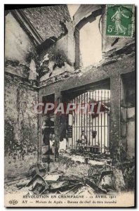 Old Postcard Champagne Revolution April 12, 1911 Ay Mission Ayala cellar Bure...