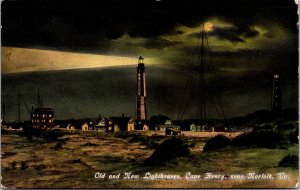 Postcard Old and New Lighthouses at Cape Henry near Norfolk, Virginia 