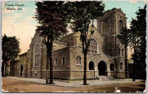 1910's Friends Church Muncie Indiana IN Front Parish Building Posted Postcard