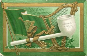 Saint Patrick's Day, Let Erin Remember, Pipe, Harp, Flag, Embossed