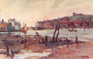 L231 England Whitby Lower Harbour Frank Rousse Painting vintage postcard