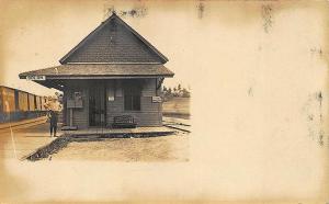 Solon ME Railroad Station Train Depot Wooden Landing RPPC Postcard