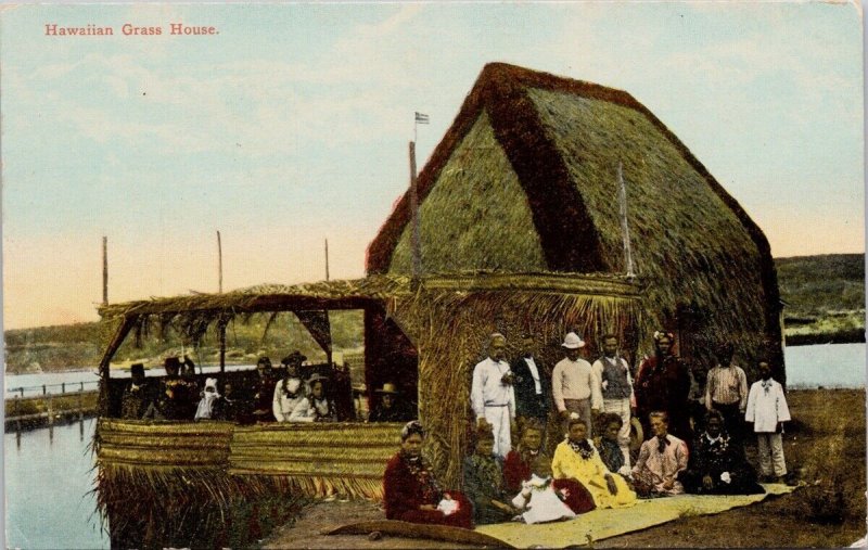 Hawaiian Grass House Hawaii HI People Home Unused Wall Nichols Postcard H54