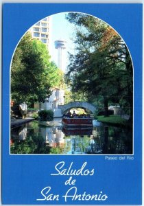 Postcard - Paseo del Rio (Riverwalk) - Saludos de San Antonio, Texas