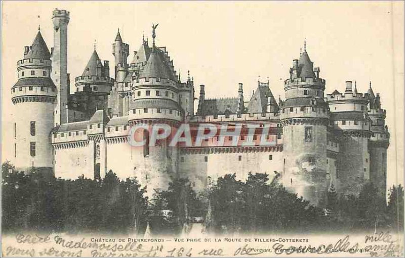 Old Postcard Chateau de Pierrefonds view from the road villers cotterets