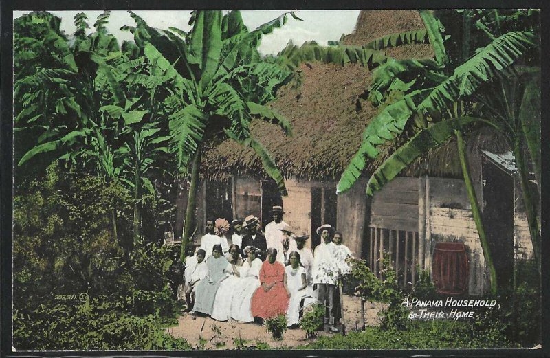 A Panama Household and Their Home, Panama, Early Postcard, Pub. by Valentine